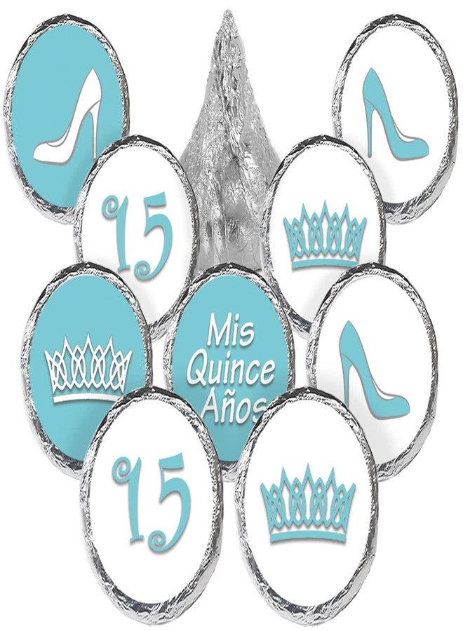 دسكتيكتفز ملصقات حفلات Quinceañera باللون الأزرق الفاتح لحفلات أعياد الميلاد Mis Quince Años Sweet 15 - 180 ملصقًا - Image 1